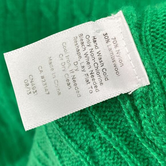 TALBOTS Sweater M Lambswool Blend Cable Ribbed Jumper Button Shoulder Green - Picture 7 of 11